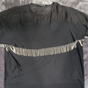 Religion black top with silver fringe